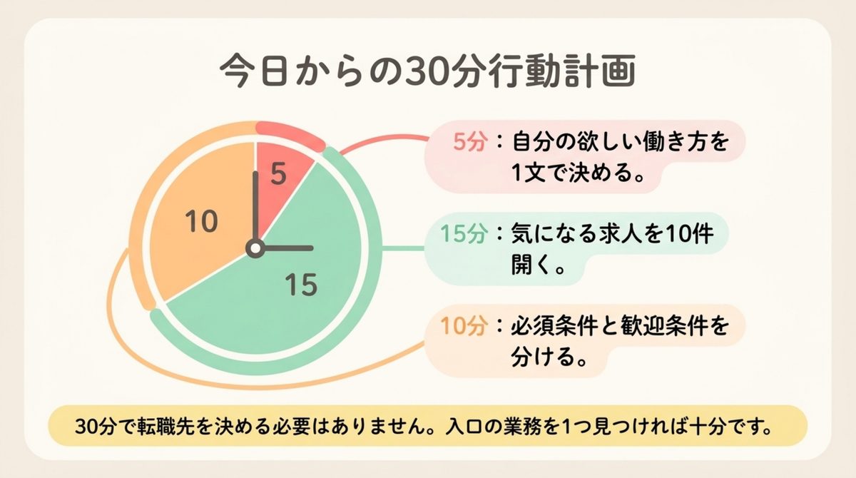 簿記3級取得後に30分で働き方を決め求人10件を開き必須条件と歓迎条件を分ける行動計画