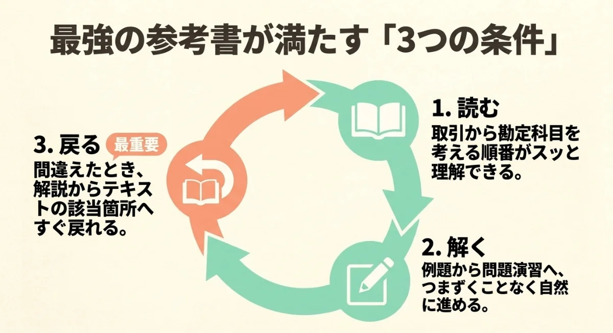 簿記3級参考書の読む・解く・戻る3つの循環