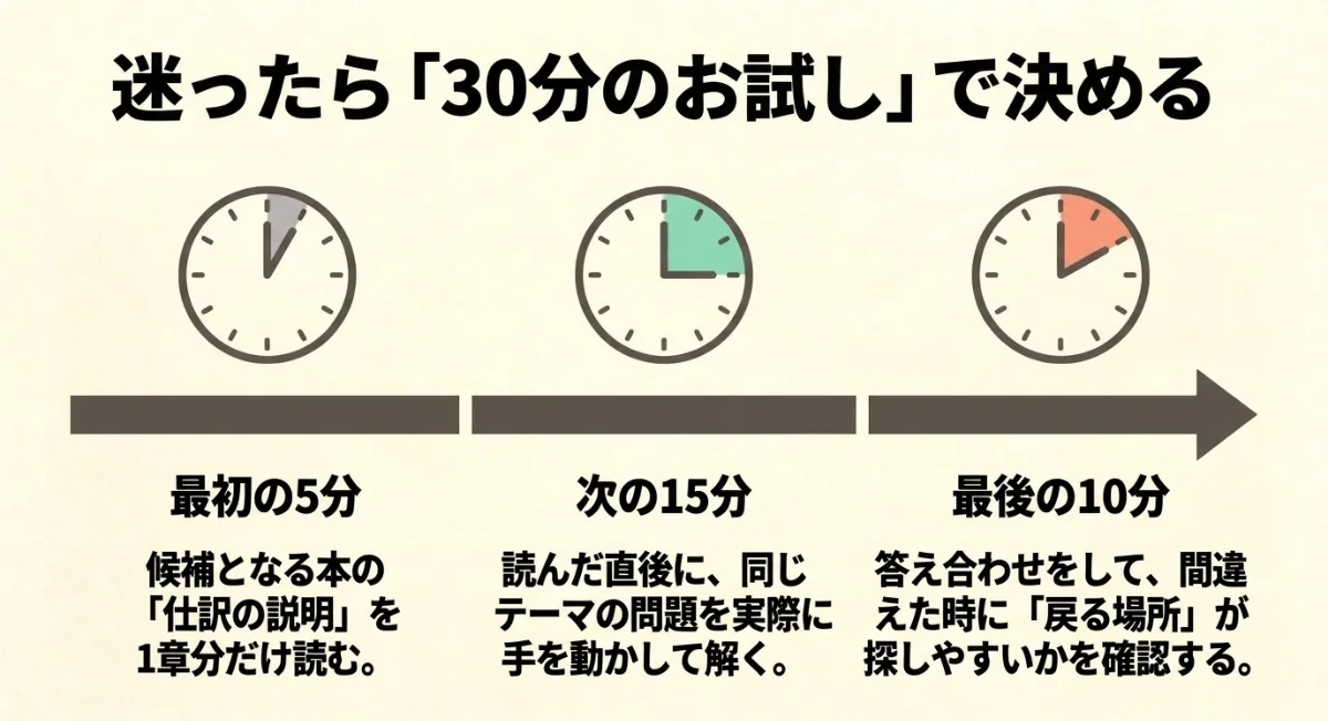 簿記3級参考書を30分で試す手順