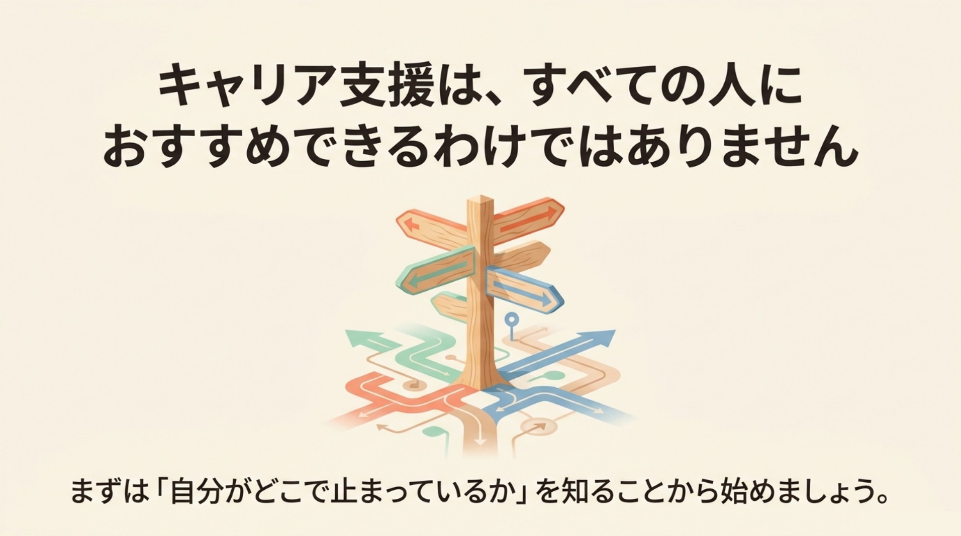 キャリア支援はすべての人におすすめできるわけではなく、自分がどこで止まっているかを知ることから始める図解