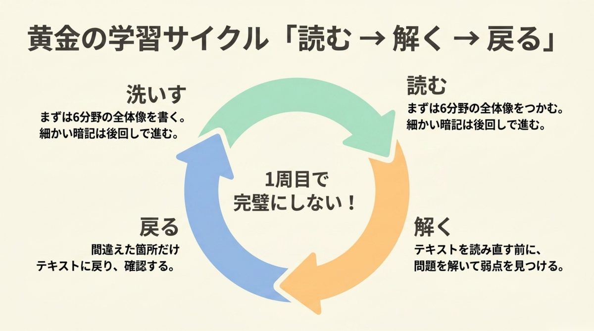 FP2級独学の学習サイクル 読む・解く・戻るの流れ