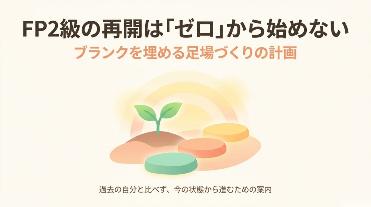 FP2級の再開はゼロから始めずブランクを埋める足場づくりの計画を示す図