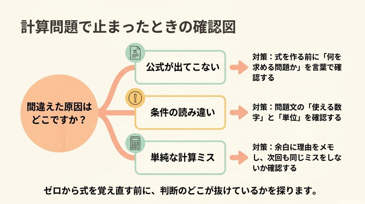 FP2級の計算問題で公式・条件の読み違い・計算ミスを切り分ける確認図