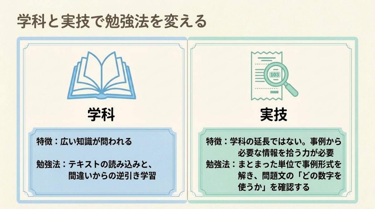 FP3級の学科と実技で勉強法を変える図