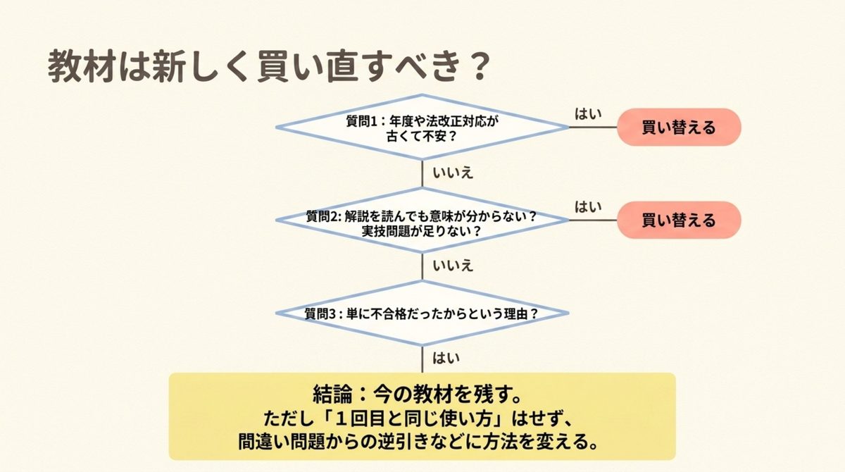 FP3級再挑戦で教材を買い直す判断フロー