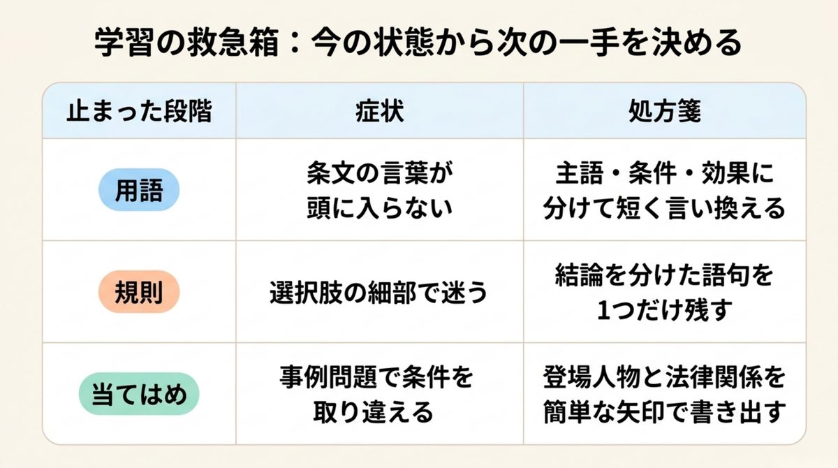 行政書士の用語・規則・当てはめ別に症状と対処法を整理した学習の救急箱