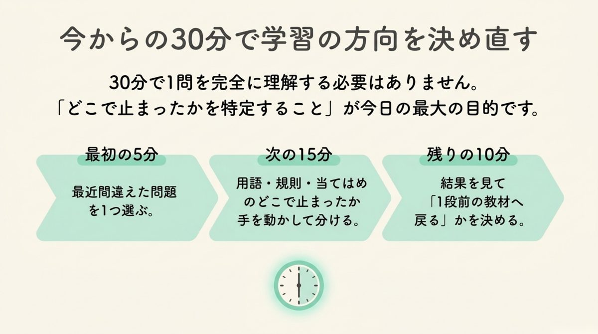 行政書士の学習を30分で立て直す5分・15分・10分の行動手順