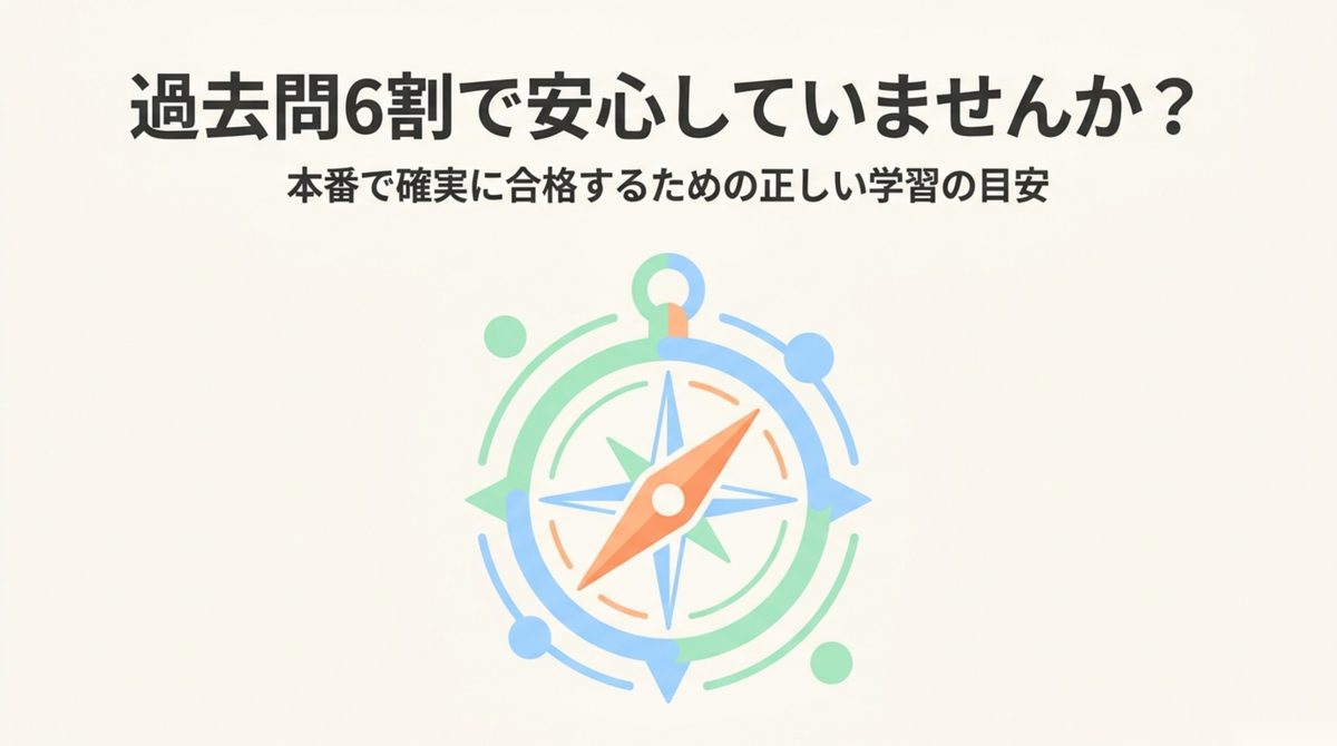 ITパスポート過去問道場は何割取ればいいのか ITパスポート過去問道場で6割取れたときに本番へ進んでよいか判断するための記事タイトル図解