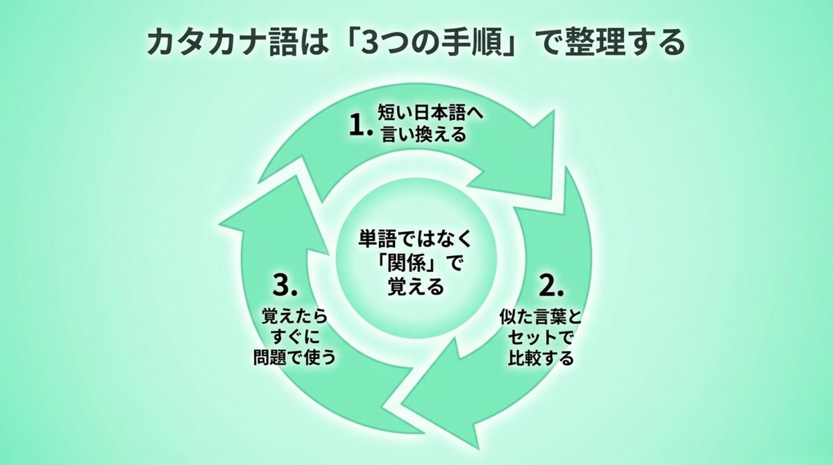 ITパスポートのカタカナ語を3つの手順で整理する図解