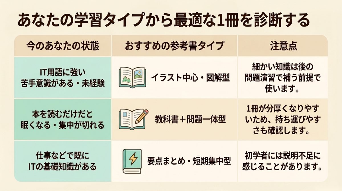 学習タイプ別のITパスポート参考書タイプ