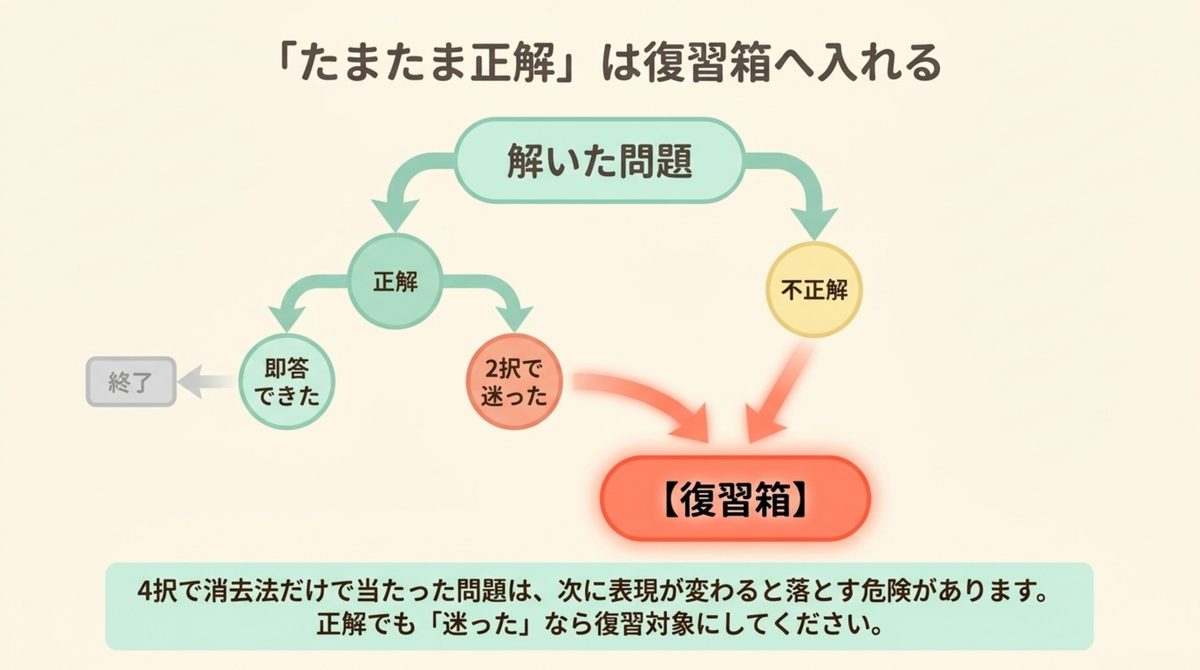 ITパスポートで正解しても迷った問題は復習箱に入れる判断フロー