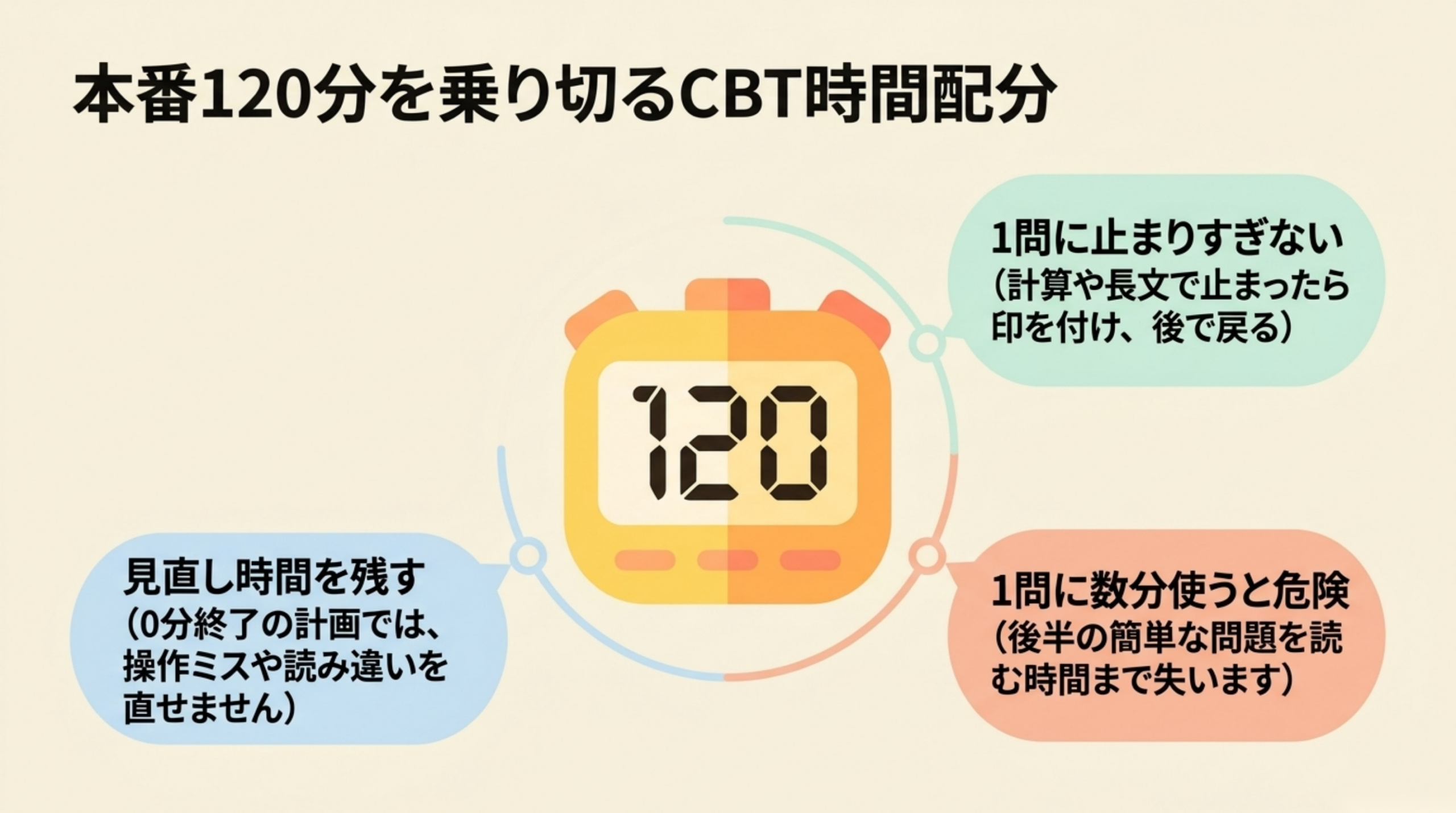 ITパスポート本番120分で1問に止まりすぎず見直し時間を残すCBT時間配分