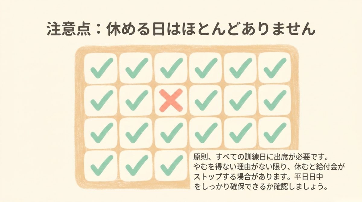 条件から外れた場合はどうなるか|求職者支援訓練とは|雇用保険がない人が月10万円を受けながら学ぶ制度 条件から外れた場合はどうなるかを整理した図解