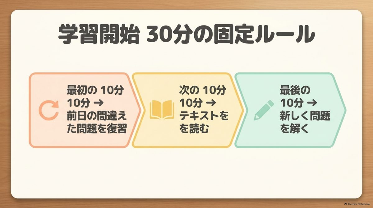 宅建学習を30分で回す「復習10分・テキスト10分・問題10分」の固定ルール